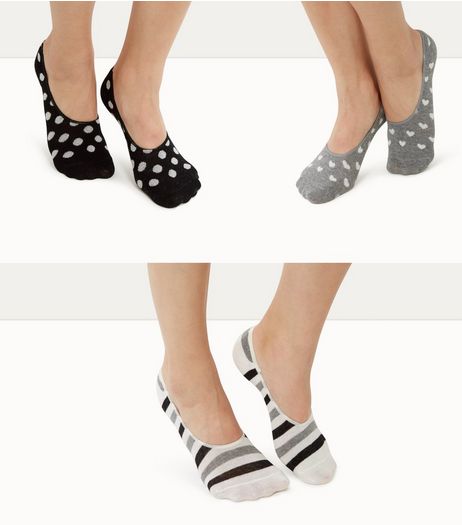 3 Pack Black Stripe Spot and Heart Print Ballerina Socks | New Look