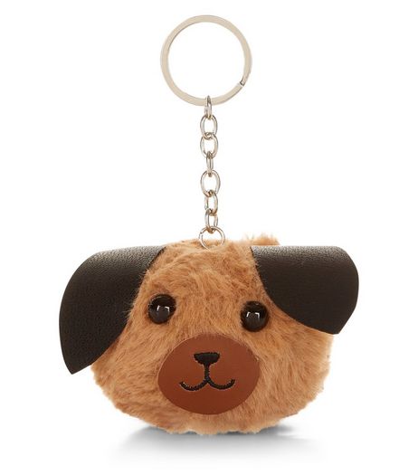 Brown Pug Pom Pom Keyring | New Look
