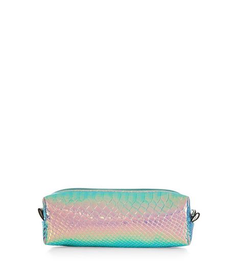 Pink Holographic Snakeskin Texture Pencil Case | New Look