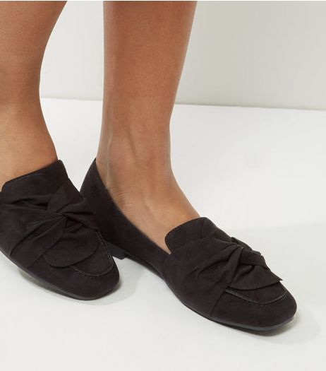 Black Suedette Knot Front Loafers | New Look