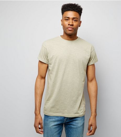 Olive Green Cotton Rolled Sleeve T-Shirt | New Look