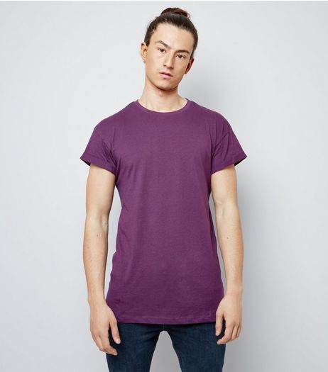 Dark Purple Roll Sleeve T-Shirt | New Look