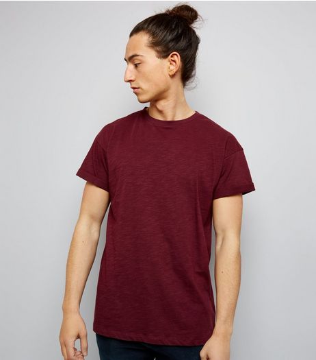 Burgundy Cotton Rolled Sleeve T-Shirt | New Look