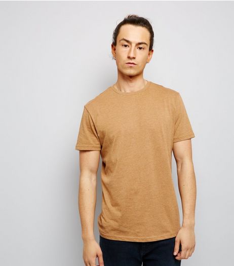 Camel Cotton Mix Crew Neck T-Shirt | New Look