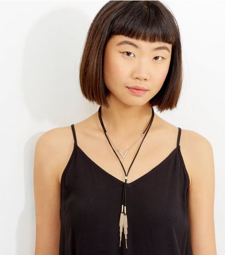 Black Layered Tassel Drop Necklace | New Look