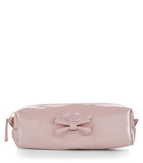 Light Pink Metallic Bow Front Pencil Case | New Look