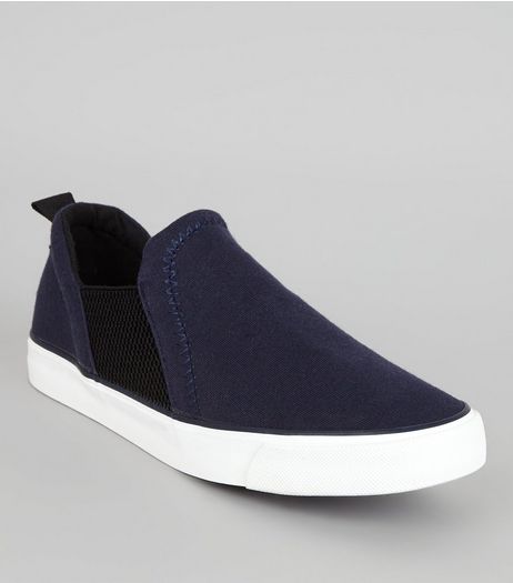 Wide Fit Navy Jersey Plimsolls | New Look