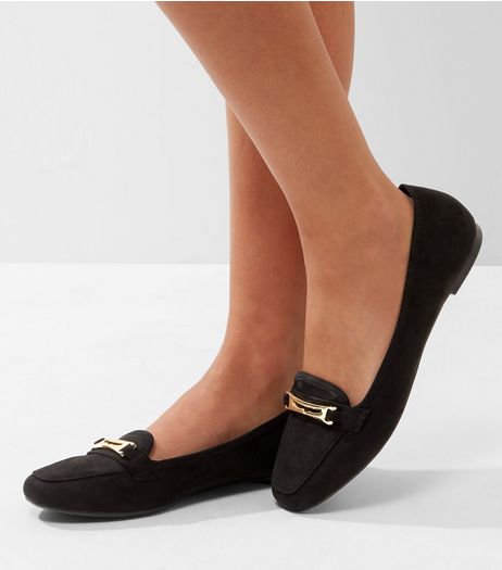 Black Suedette Metallic Trim Loafers | New Look