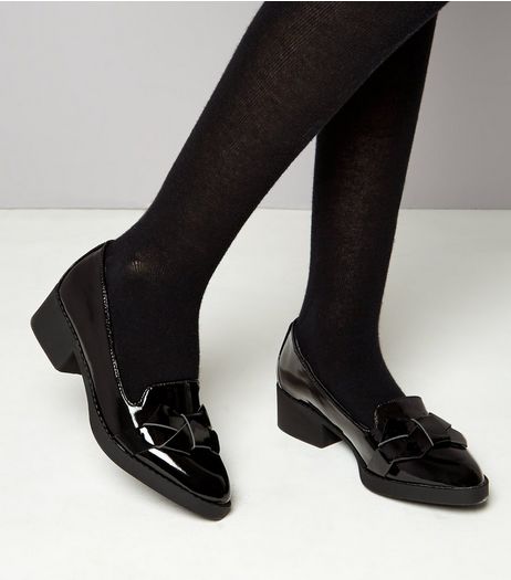 Teens Black Patent Block Heel School Loafers | New Look