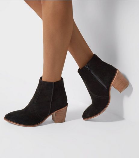 Wide Fit Black Suede Western Ankle Boots | New Look