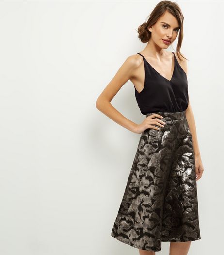 AX Paris Black Metallic Skater Dress | New Look