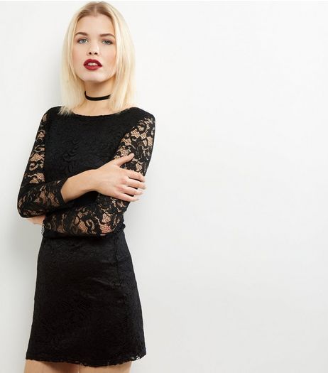 Mela Black Lace Long Sleeve Bodycon Dress | New Look