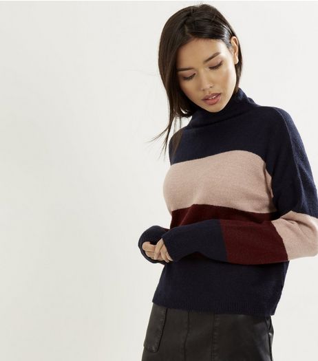 Navy Stripe Funnel Neck Long Sleeve Jumper | New Look