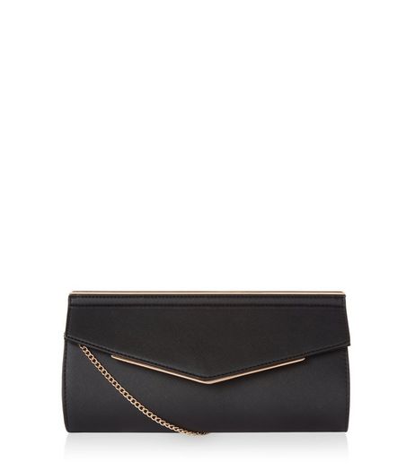 Black Metal Trim Clutch | New Look