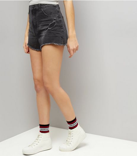Black Denim High Waisted Mom Shorts | New Look