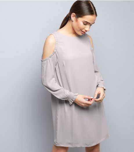 Lilac Cold Shoulder Long Sleeve Tunic Dress | New Look