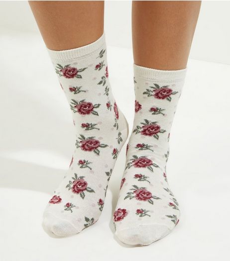 Cream Floral Print Socks | New Look