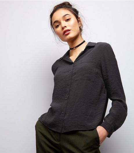 Black Double Pocket Front Cropped Shirt | New Look