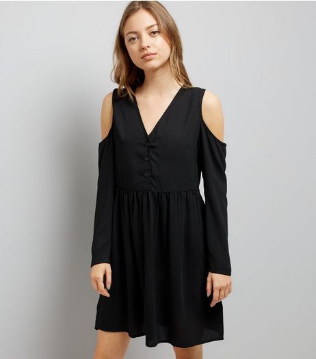 Black Cold Shoulder Smock Dress | New Look