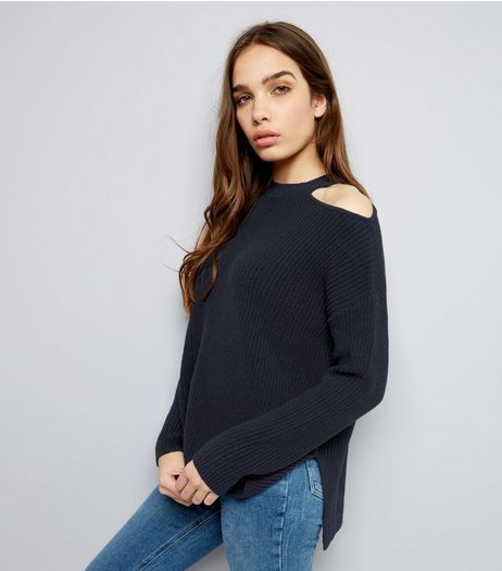 Navy Cut Out Shoulder Jumper | New Look