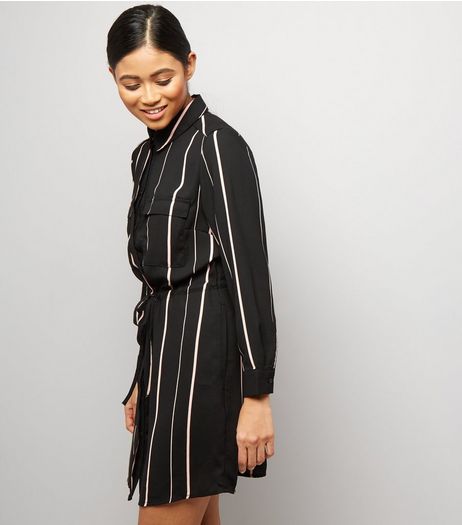 Petite Black Stripe Shirt Dress | New Look