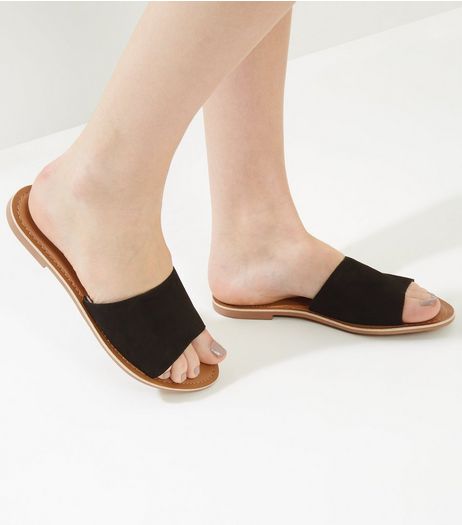 Black Suede Sliders | New Look