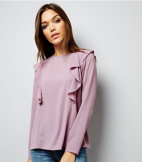 Lilac Frill Trim Long Sleeve Shirt | New Look