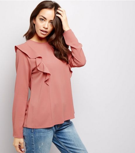 Mid Pink Frill Trim Long Sleeve Shirt | New Look