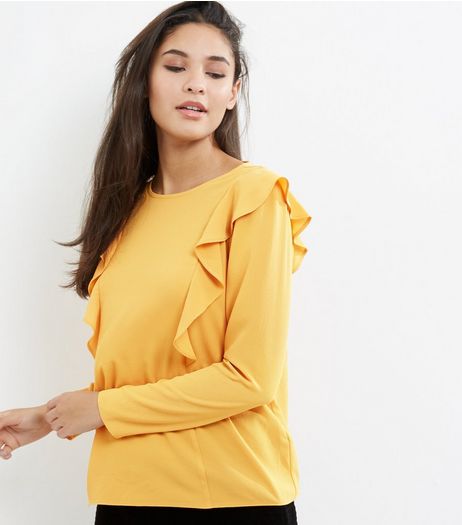 Yellow Frill Trim Long Sleeve Shirt | New Look