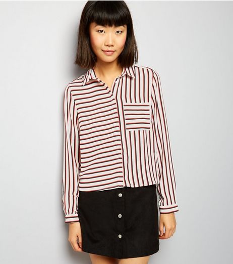 White Contrast Stripe Cropped Shirt | New Look