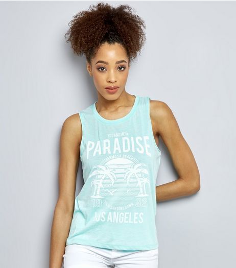 Brave Soul Mint Green Paradise Los Angeles Print Vest | New Look