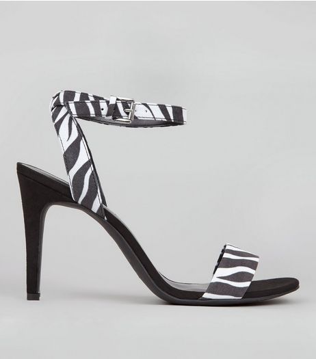 Black Zebra Print Ankle Strap Heels | New Look