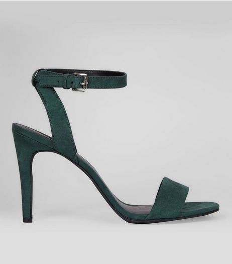 Green Suedette Cross Strap Side Heels | New Look