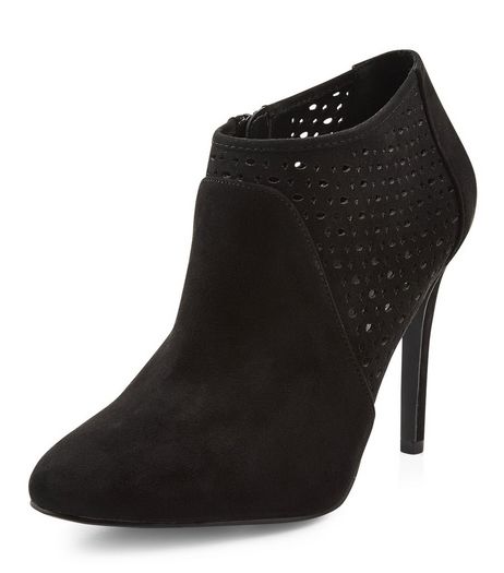 Black Suedette Laser Cut Out Shoe Boots | New Look