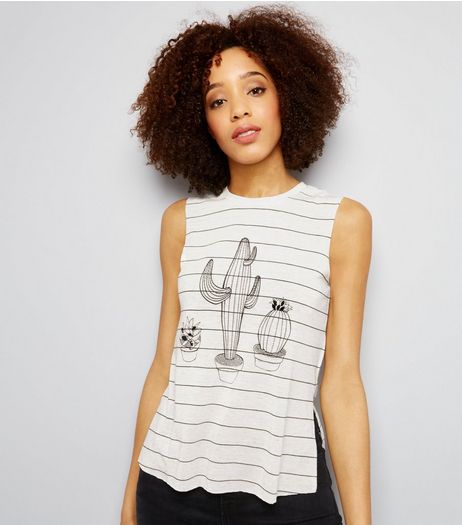 White Stripe Cacti Print Vest | New Look