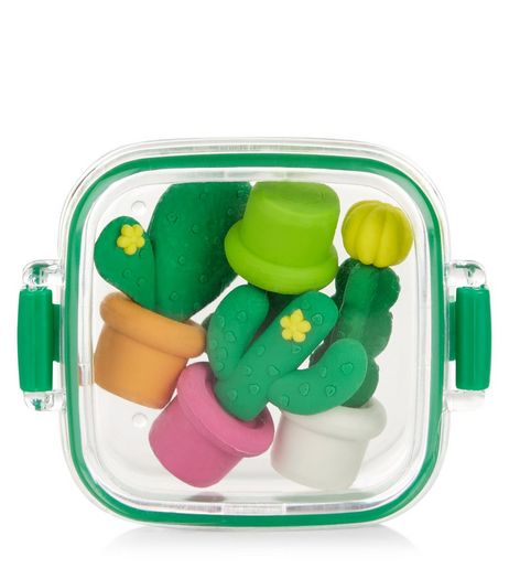 4 Pack Green Cactus Eraser Set | New Look