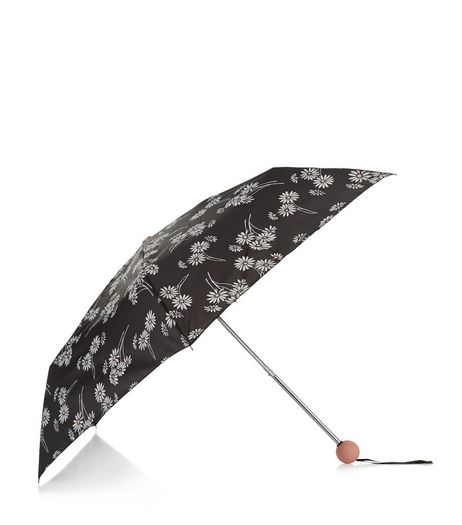 Black Daisy Print Umbrella | New Look