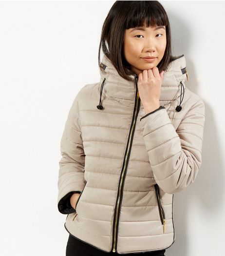 Mink Padded Hidden Hood Puffer Jacket | New Look