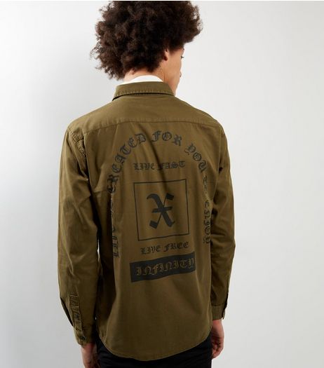 Dark Brown Long Sleeve Slogan Back Print Shirt | New Look