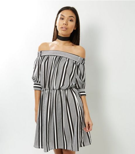 Black Stripe Bardot Neck Dress | New Look