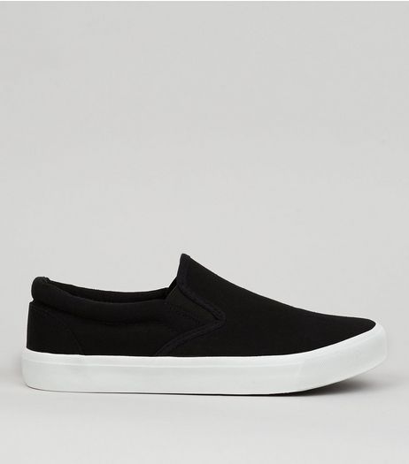 Black Canvas Slip On Trainers | New Look