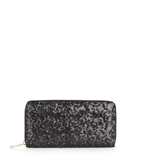 Black Sequin Zip Around Purse | New Look