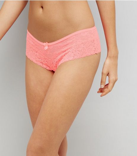 Coral Lace Leg Brazilian Briefs | New Look
