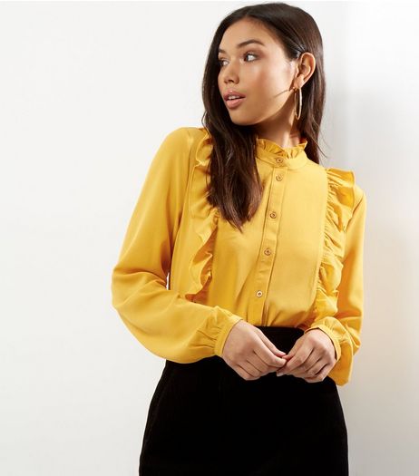 Yellow Yoke Frill Trim Long Sleeve Shirt | New Look