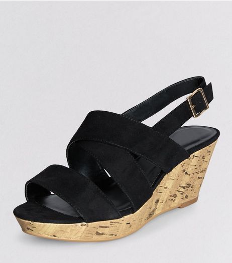 Teens Black Suedette Cork Heeled Wedges | New Look