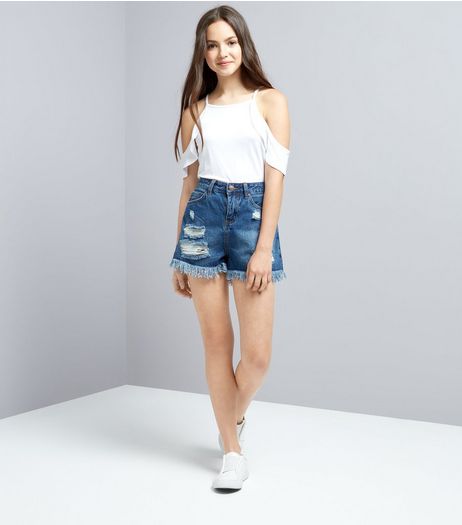 Teens Navy Ripped Denim Shorts | New Look