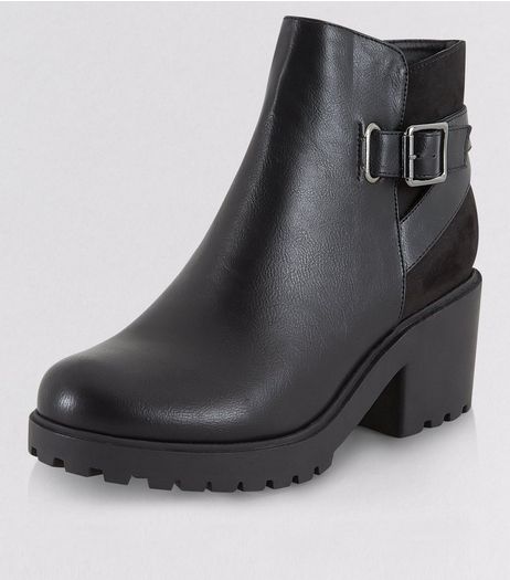 Teens Black Chunky Buckle Strap Boots | New Look