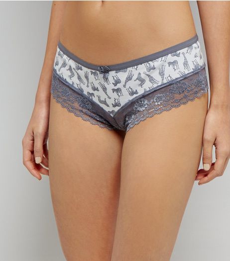 White Safari Print Lace Trim Brazilian Briefs | New Look