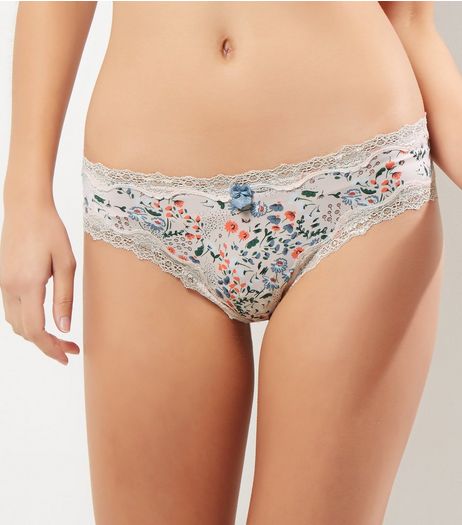 Pink Floral Lace Trim Brazilian Briefs | New Look