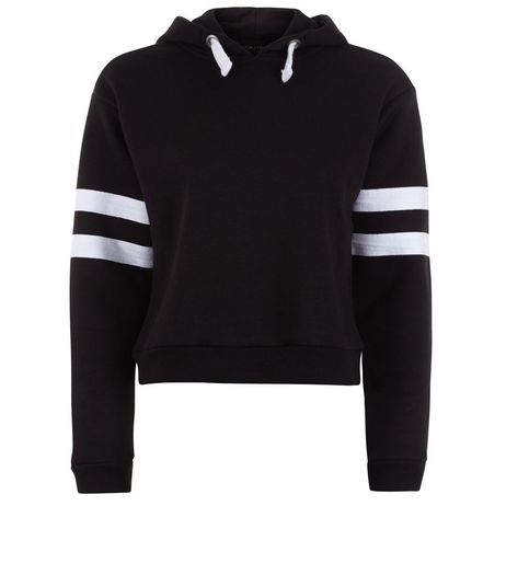Teens Black Stripe Sleeve Hoodie | New Look